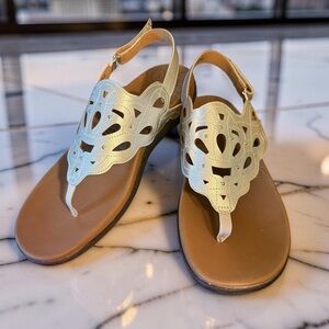 Rockport NWT Sz 10M Metallic Pewter Leather Slingback Thong Sandals (SH288)
